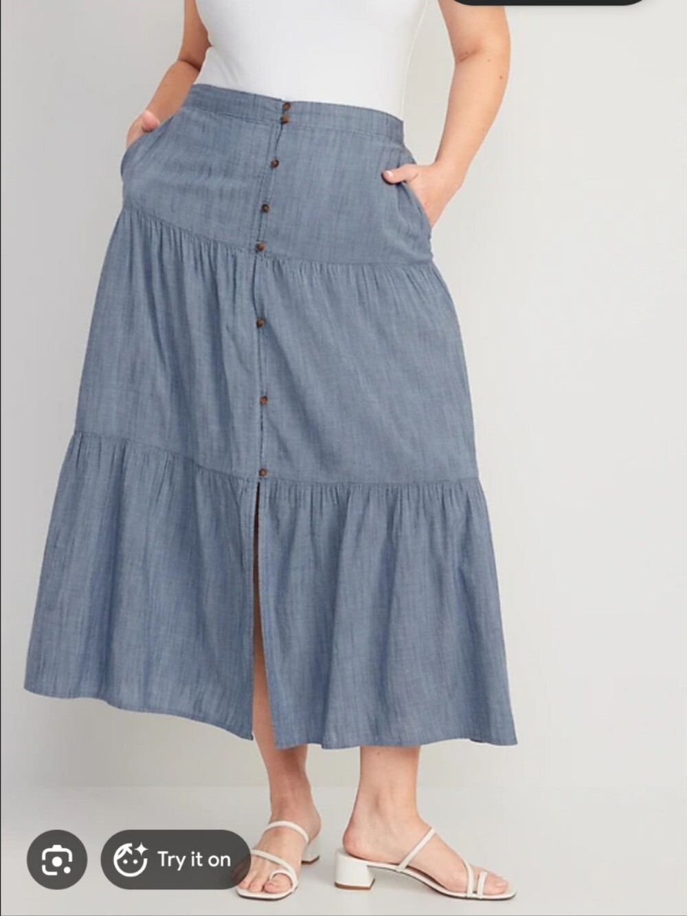 Old Navy Blue Tiered Button-Front Maxi Skirt